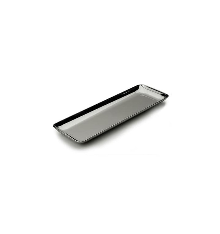 Plato Plastico Rectangular Degustacion Plata 6x19 cm Plato Plastico Rectangular Degustacion Plata 6x19 cm