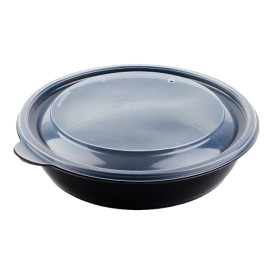 Tarrina de Plastico Negro PP con tapa 1000ml Ø19x5cm (15 Uds)