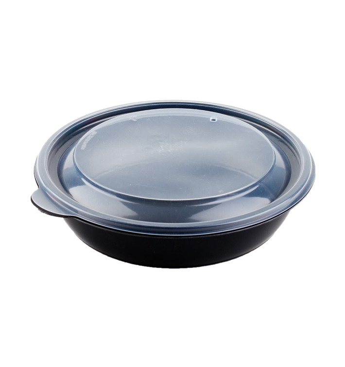 Tarrina de Plastico Negro PP con tapa 1000ml Ø19x5cm (15 Uds) Tarrina de Plastico Negro PP con tapa 1000ml Ø19x5cm (15 Uds)