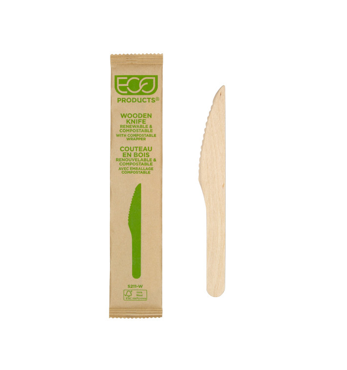 Cuchillo de Madera Desechable Enfundado 16,5cm (500 Uds)