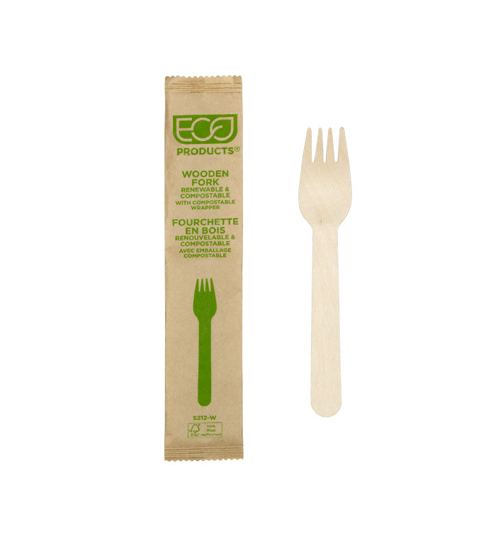 Tenedor de Madera Desechable Enfundado 16cm (25 Uds) Tenedor de Madera Desechable Enfundado 16cm (25 Uds)
