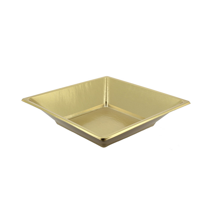 Plato de Plastico Hondo Cuadrado Oro 180mm (25 Uds) Plato de Plastico Hondo Cuadrado Oro 180mm (25 Uds)