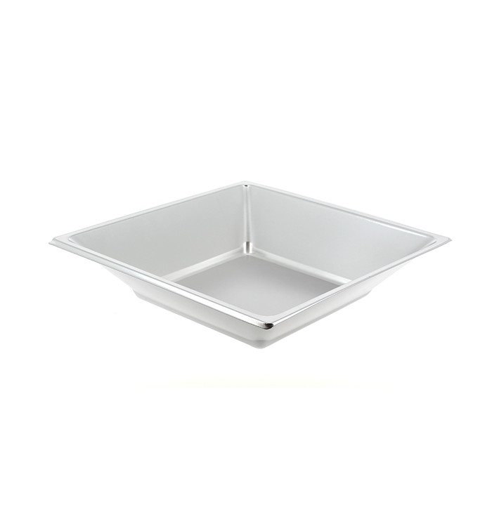 Plato de Plastico Hondo Cuadrado Plata 180mm (5 Uds) Plato de Plastico Hondo Cuadrado Plata 180mm (5 Uds)