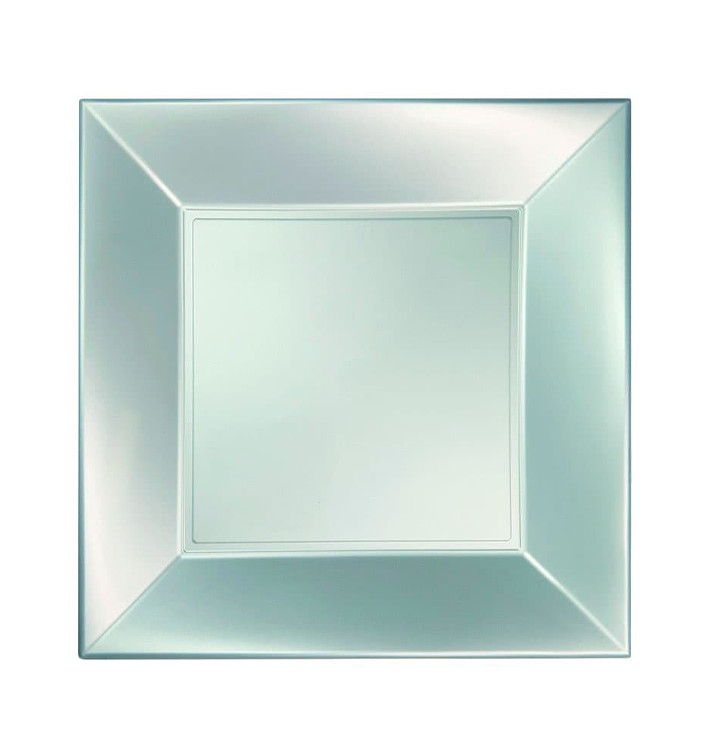 Plato Llano Reutilizable PP Plata Nice Pearl 23cm (25 Uds) Plato Llano Reutilizable PP Plata Nice Pearl 23cm (25 Uds)