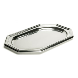 Bandeja Reutilizable PET Octogonal Plata 55X38cm (5 Uds)