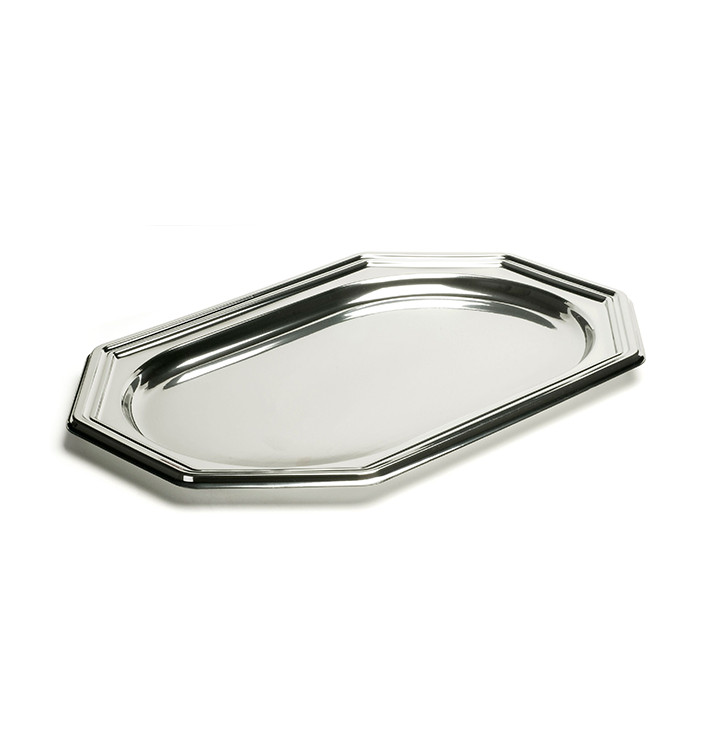 Bandeja Reutilizable PET Octogonal Plata 55X38cm (5 Uds) Bandeja Reutilizable PET Octogonal Plata 55X38cm (5 Uds)