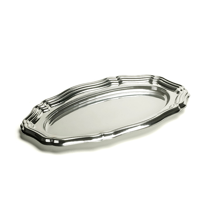 Bandeja Reutilizable PET Ovalada Plata 40x27cm (5 Uds) Bandeja Reutilizable PET Ovalada Plata 40x27cm (5 Uds)