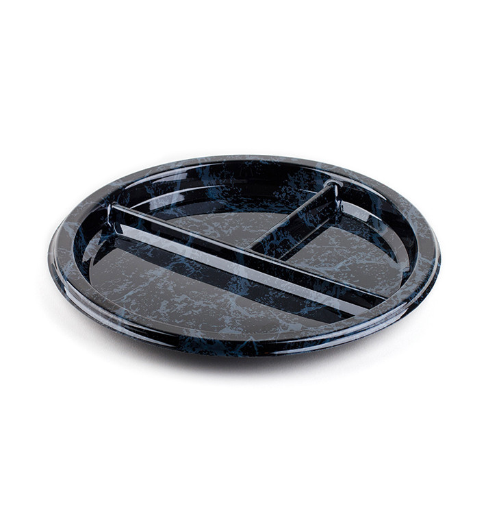 Plato Reutilizable PET Redondo 3 Compartim. Mármol 26 cm (25 Uds) Plato Reutilizable PET Redondo 3 Compartim. Mármol 26 cm (25 Uds)