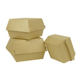 Caja Hamburguesa en Cartón Kraft Doble Cierre 11x11x7,5cm (50 Uds)