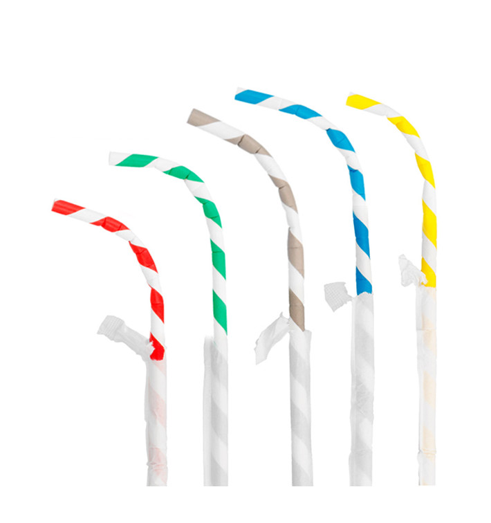Pajita Flexible Papel Surtido Enfundada Ø6mm 23cm (250 Uds) Pajita Flexible Papel Surtido Enfundada Ø6mm 23cm (250 Uds)