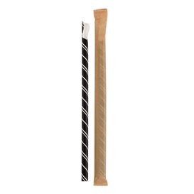 Pajita Cuchara Papel Negro Enfundada Blanco Ø8mm 21cm (1000 Uds)