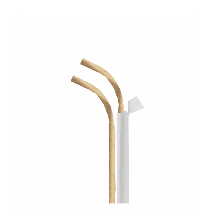 Pajita Flexible Papel Kraft Enfundada Ø6mm 23cm (250 Uds) Pajita Flexible Papel Kraft Enfundada Ø6mm 23cm (250 Uds)