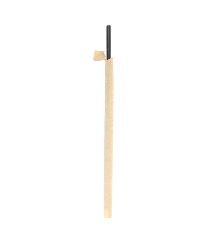 Pajita Recta Papel Negra Enfundada Kraft Ø8mm 20cm (100 Uds) Pajita Recta Papel Negra Enfundada Kraft Ø8mm 20cm (100 Uds)