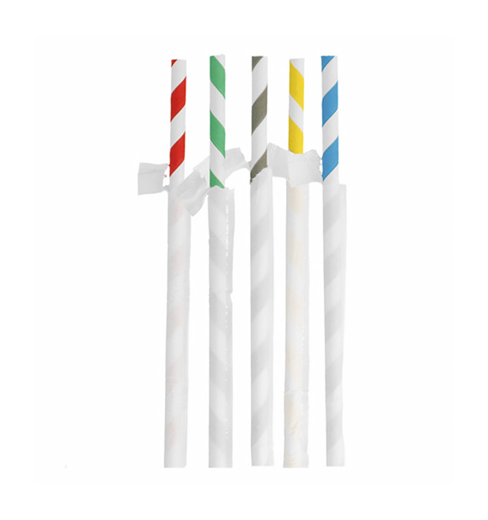Pajita Recta Papel Rayadas Enfundada Kraft Ø8mm 23,5cm (100 Uds) Pajita Recta Papel Rayadas Enfundada Kraft Ø8mm 23,5cm (100 Uds)