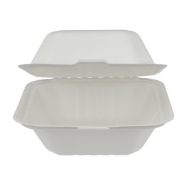 Envase Hamburguesa Caña Azúcar Blanco 152x153x77mm (125 Uds)