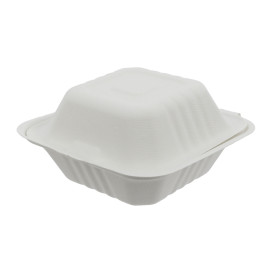 Envase Hamburguesa Caña Azúcar Blanco 152x153x77mm (125 Uds)