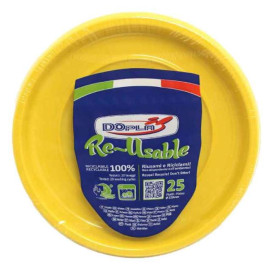 Plato Llano Reutilizable Económico PS Amarillo Ø22cm (25 Uds)