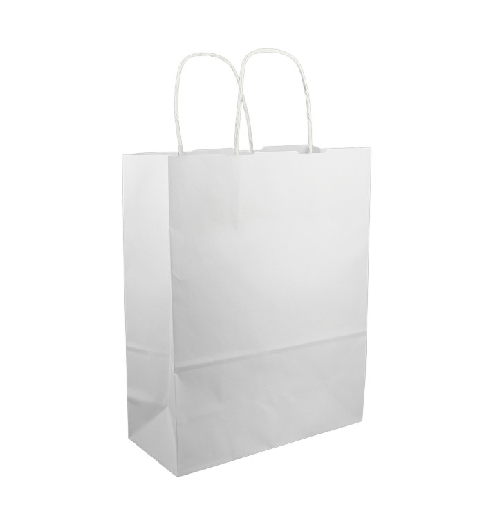 Bolsa Papel Kraft Blanca con Asas 100g/m² 25+11x31cm (25 Uds)