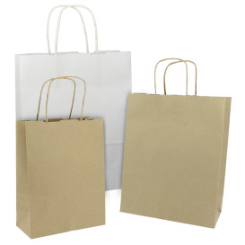 Bolsa Papel Kraft Blanca con Asas 100g/m² 18+8x24cm (25 Uds)