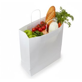 Bolsa Papel Kraft Blanca con Asas 100g/m² 44+15x46cm (25 Uds)
