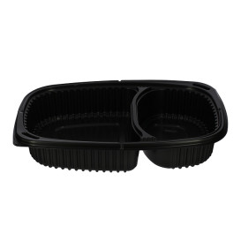 Envase Rectangular PP Negro 2C 1250ml 255x189x45mm (40 Uds)