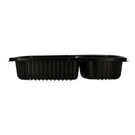 Envase Rectangular PP Negro 2C 1250ml 255x189x45mm (40 Uds)