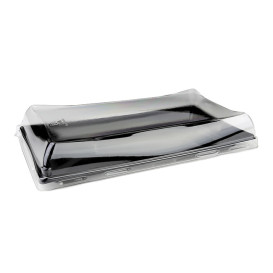 Bandeja Reutilizable PET Negra con Tapa  12x22cm (15 Uds)