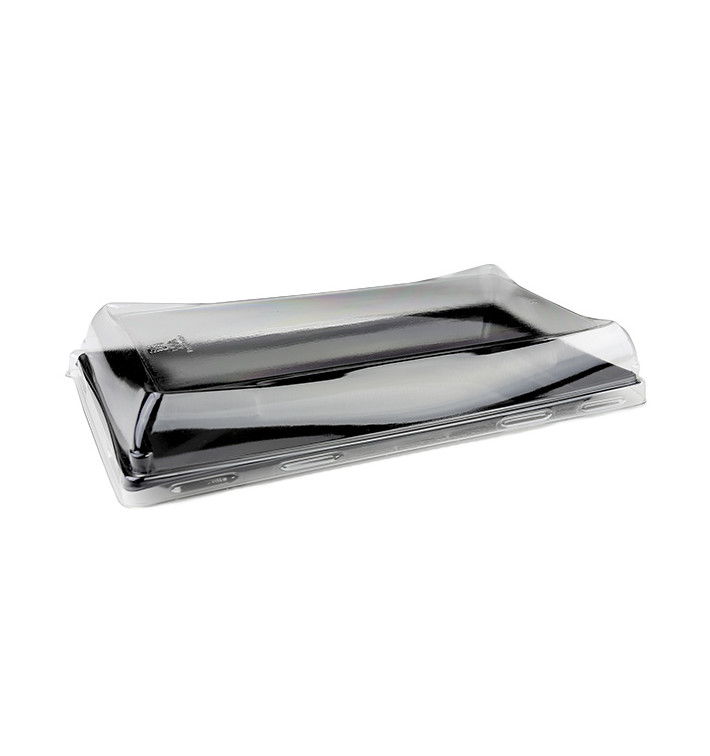 Bandeja Reutilizable PET Negra con Tapa 12x22cm (15 Uds) Bandeja Reutilizable PET Negra con Tapa 12x22cm (15 Uds)