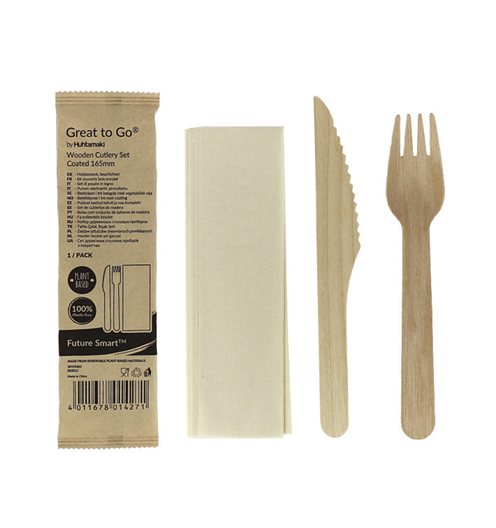 Set Cubiertos Madera Barnizado Tenedor, Cuchillo y Servilleta (25 Uds) Set Cubiertos Madera Barnizado Tenedor, Cuchillo y Servilleta (25 Uds)