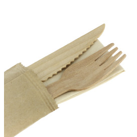 Set Cubiertos Madera Barnizado Tenedor, Cuchillo y Servilleta (25 Uds)