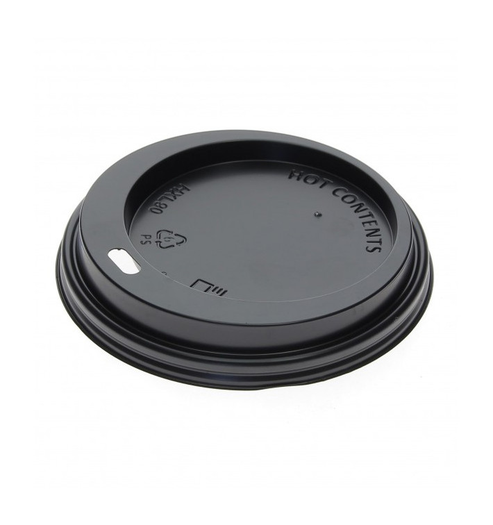 Tapa Travel con Agujero PS para Vaso Cartón Negra Ø8,0cm (100 Uds) Tapa Travel con Agujero PS para Vaso Cartón Negra Ø8,0cm (100 Uds)
