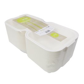 Envase Hamburguesa Caña Azúcar Blanco 150x150x80mm (50 Uds)