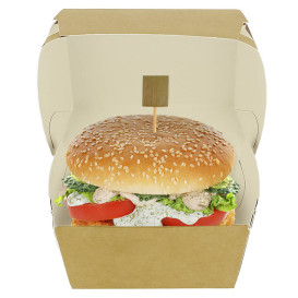 Caja Hamburguesa en Cartón Kraft Doble Cierre 11x11x7,5cm (50 Uds)