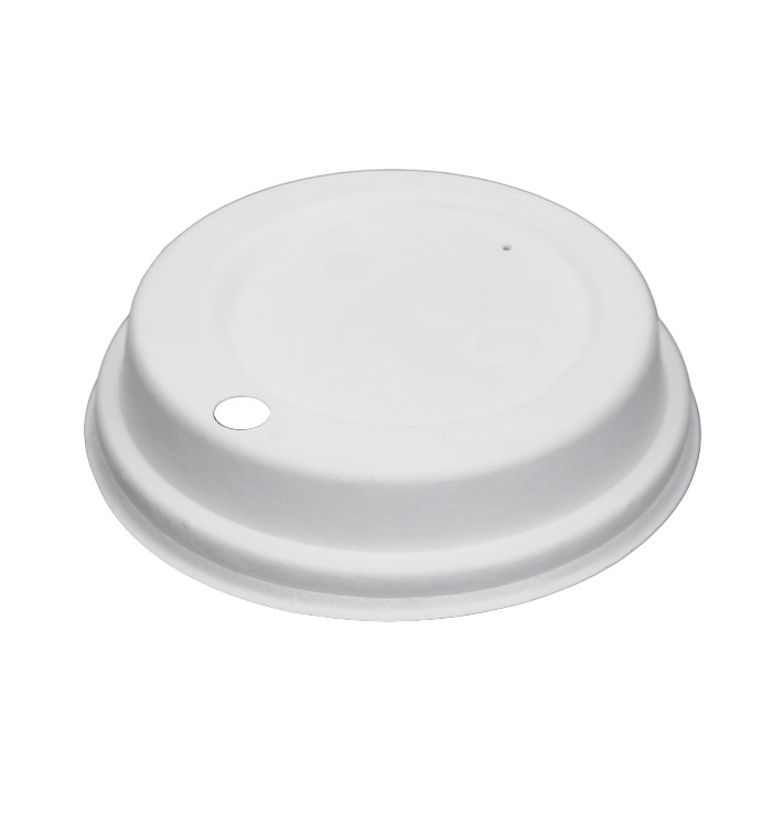 Tapa Travel con Agujero Fibra Moldeada Blanca Ø9cm (50 Uds) Tapa Travel con Agujero Fibra Moldeada Blanca Ø9cm (50 Uds)