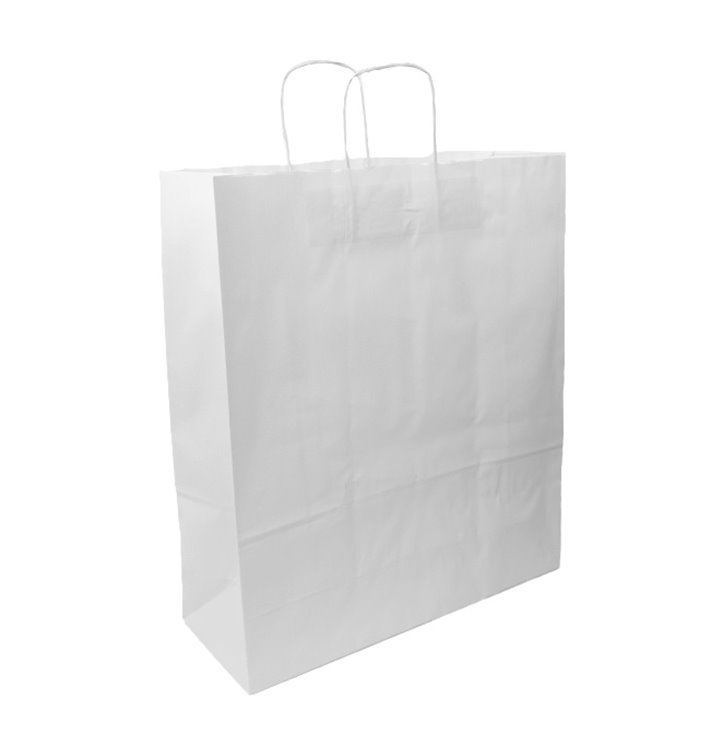 Bolsa Papel Kraft Blanca con Asas 100g/m² 44+15x46cm (25 Uds)