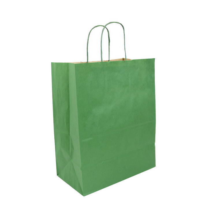 Bolsa Papel Kraft Verde con Asas 80g/m² 26+14x32cm (50 Uds) Bolsa Papel Kraft Verde con Asas 80g/m² 26+14x32cm (50 Uds)