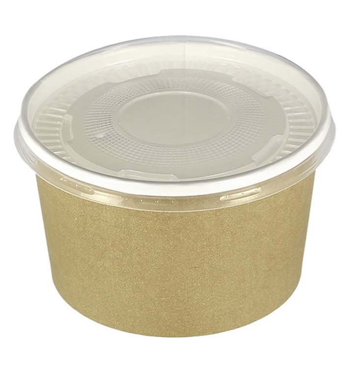 Tarrina de Cartón Kraft con Tapa PP 16 Oz/473ml (500 Uds) Tarrina de Cartón Kraft con Tapa PP 16 Oz/473ml (500 Uds)