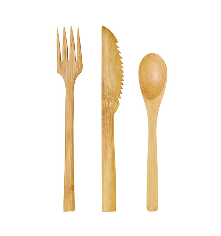 Set Cubiertos Bambu Tenedor, Cuchillo y Cuchara (50 Uds)