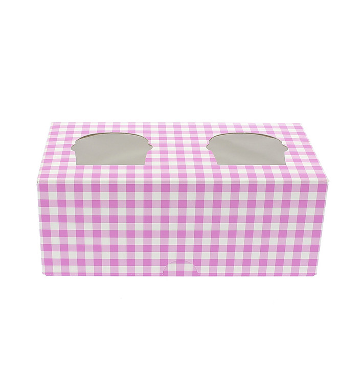 Caja 2 Cupcakes con Soporte 19,5x10x7,5cm Rosa (20 Uds)