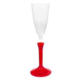 Copa Plástico Cava Pie Rojo Transp. 120ml 2P (20 Uds)