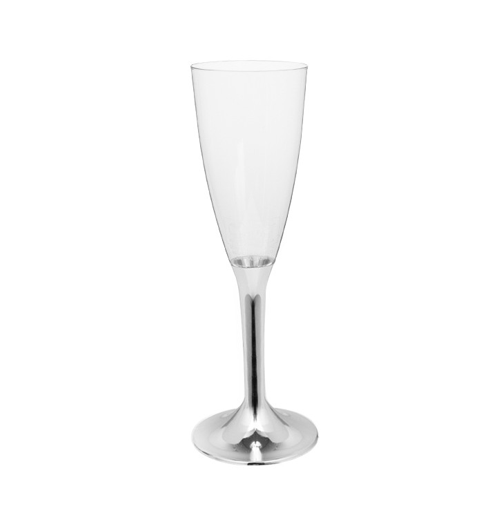 Copa Plástico Cava Pie Plata Cromado 120ml 2P (20 Uds) Copa Plástico Cava Pie Plata Cromado 120ml 2P (20 Uds)
