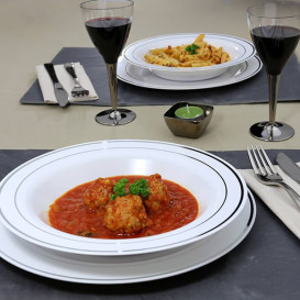 Plato Plastico Extra Rigido Hondo con Ribete Plata 23cm (20 Uds)
