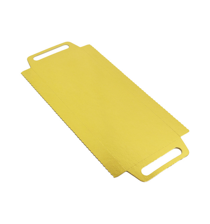 Bandeja Cartón Rectangular Oro Asas 30x12 cm (100 Uds) Bandeja Cartón Rectangular Oro Asas 30x12 cm (100 Uds)