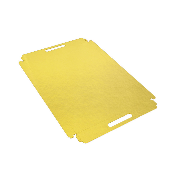 Bandeja Cartón Rectangular Oro Asas 28,5x38,5 cm (100 Uds)