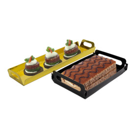 Bandeja Cartón Rectangular Oro Asas 12x19cm (100 Uds)