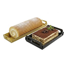 Bandeja Cartón Rectangular Oro Asas 30x12 cm (100 Uds)