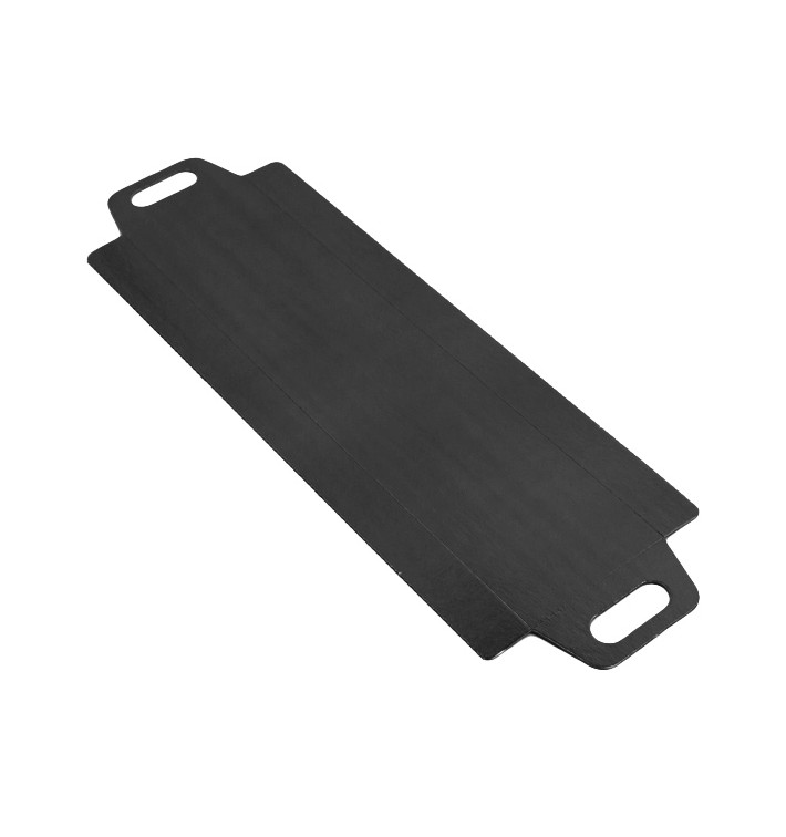 Bandeja Cartón Rectangular Negra Asas 32x7,5 cm (100 Uds)