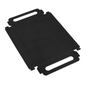 Bandeja Cartón Rectangular Negra Asas 12x19 cm (100 Uds)