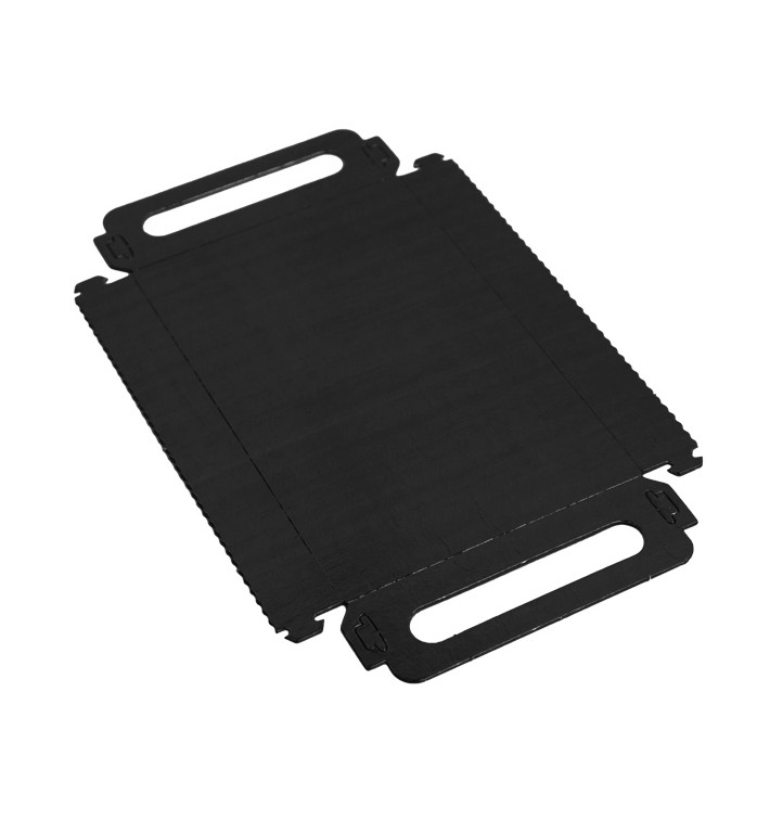 Bandeja Cartón Rectangular Negra Asas 12x19 cm (100 Uds)