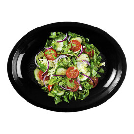 Bandeja Dura Reutilizable PP Ovalada "Round" Negro  31,5x22cm (25 Uds)